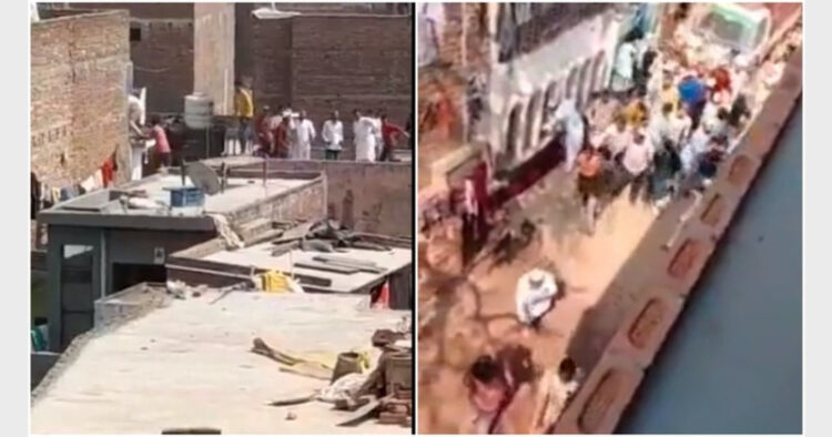 Some videos of the incident had gone viral on social media, in which young Muslim people could be seen pelting stones from the rooftops (Photo Credit: OpIndia)