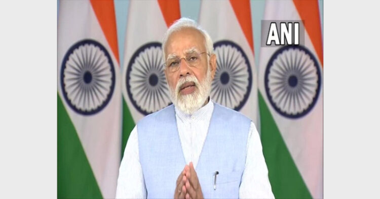 PM Modi addressing in a post-budget DPIIT webinar (Photo Credit: ANI)