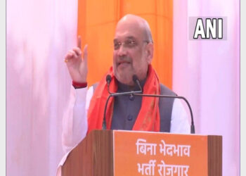 Union Home Minister Amit Shah addressing in a public rally in Jaunpur (Photo Credit: ANI)