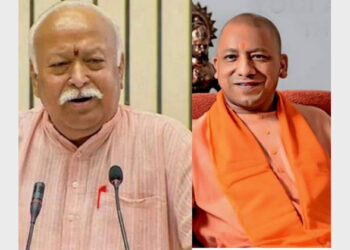 UP CM Yogi Adityanath met RSS Sarsanghchalak Mohan Bhagwat at Madhav Dham, the provincial office of RSS, in Gorakhpur