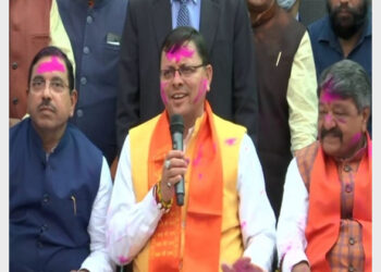 Uttarakhand CM Dhami, Union Minister Prahlad Joshi and BJP National General Secretary Kailash Vijayvargia (Photo Credit: ANI)