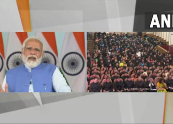 PM Modi addressing a valedictory function of the 96th Common Foundation Course at Lal Bahadur Shastri National Academy of Administration (LBSNAA), Mussorie via video conferencing (Photo Credit: ANI)