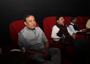 Assam CM Dr Himanta Biswa Sarma watching "The Kashmir Files" with cabinet ministers, MLAs and alliance partners in Guwahati