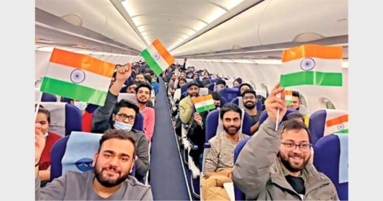 Indian students, enrolled in educational institutions in war-torn Ukraine, look cheerful and optimistic as they are being evacuated from Poland on their way to New Delhi