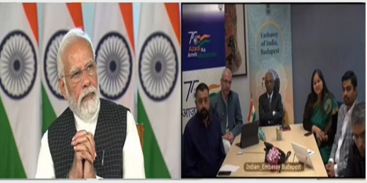 PM Modi virtually interacting with the embassy officials involved in Operation Ganga