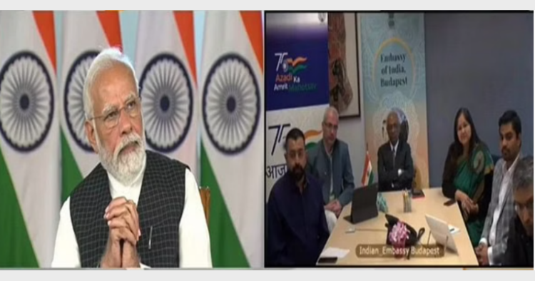 PM Modi virtually interacting with the embassy officials involved in Operation Ganga