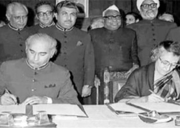 Then Pakistan PM Zulfikar Ali Bhutto and Indian Prime Minister Indira Gandhi signing the Simla Agreement, July 2, 1972. However, Pakistan has violated the Simla Agreement