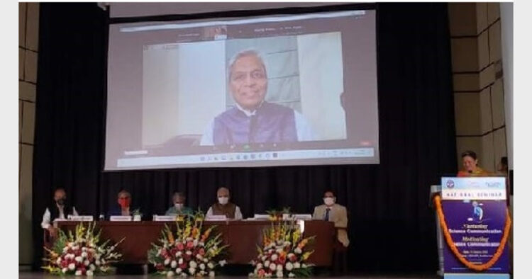 Prof. VijayRaghavan addressing the National Seminar on Science Communication by CSIR-NIScPR (Photo Credit: India Science Wire)