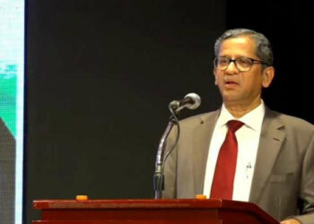 CJI N. V. Ramana speaking at the civic reception hosted by the Indian community in the UAE (Photo Credit: ANI)