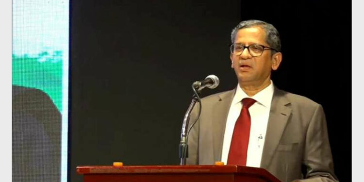 CJI N. V. Ramana speaking at the civic reception hosted by the Indian community in the UAE (Photo Credit: ANI)