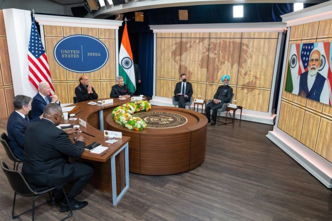 Indian Prime Minister Narendra Modi virtual talks with US President Joe Biden (Photo Source: @POTUS/Twitter)
