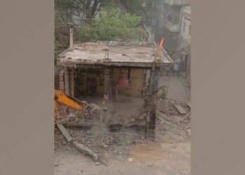 Bulldozer razing temple in Rajasthan (Photo Source: ANI)