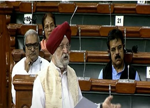 Union Minister Hardeep Singh Puri speaking at Lok Sabha (Photo Source: ANI/Sansad TV)