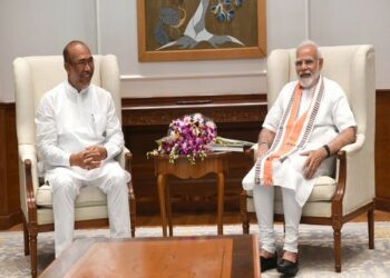 Chief Minister N Biren Singh in a meeting with Prime Minister Narendra Modi in Delhi (Photo Source: ANI)