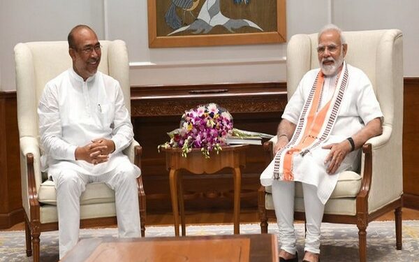 Chief Minister N Biren Singh in a meeting with Prime Minister Narendra Modi in Delhi (Photo Source: ANI)