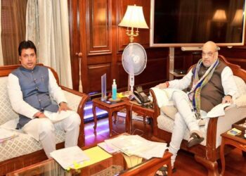 Tripura CM Biplab Kumar Deb met Union Home Minister Amit Shah in Delhi (Photo Source: ANI)