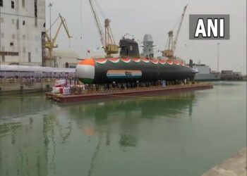 MDL launching INS Vagsheer in Mumbai (Photo Source: ANI)