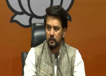 Union Minister Anurag Thakur addressing in a press conference at BJP Headquarters (Photo Source: Twitter/BJP)