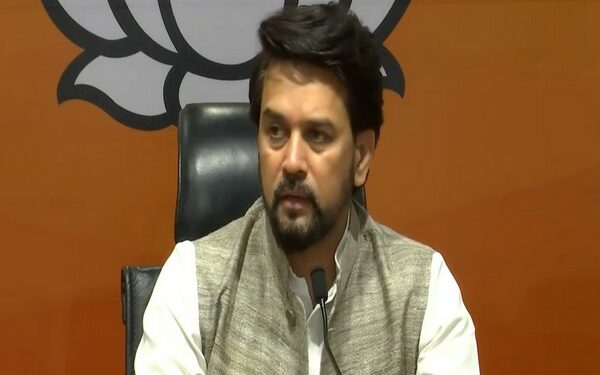 Union Minister Anurag Thakur addressing in a press conference at BJP Headquarters (Photo Source: Twitter/BJP)