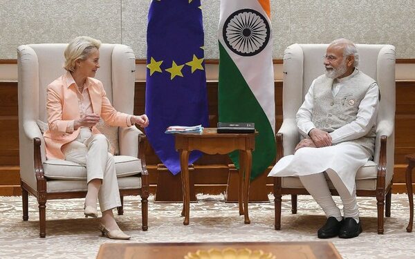 European Commission President Ursula von der Leyen in a meeting with Indian Prime Minister Narendra Modi in New Delhi (Photo Source: ANI)