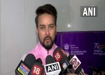 Union Minister for Information and Broadcasting Anurag Thakur speaking with media (Photo Source: ANI)