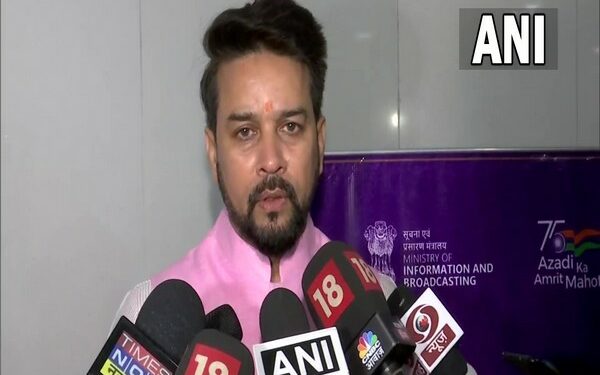 Union Minister for Information and Broadcasting Anurag Thakur speaking with media (Photo Source: ANI)