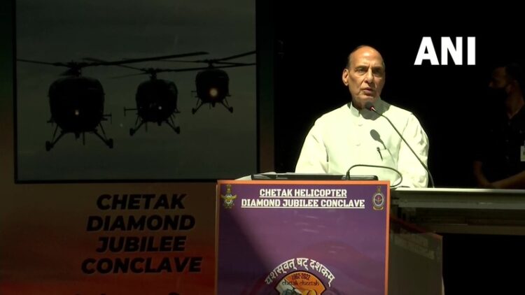 Defence Minister Rajnath Singh speaking at the Diamond Jubilee conclave of Chetak Helicopters in Hyderabad (Photo Source: ANI)