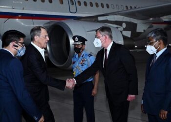 Russian Foreign Minister Sergey Lavrov after landing in New Delhi
