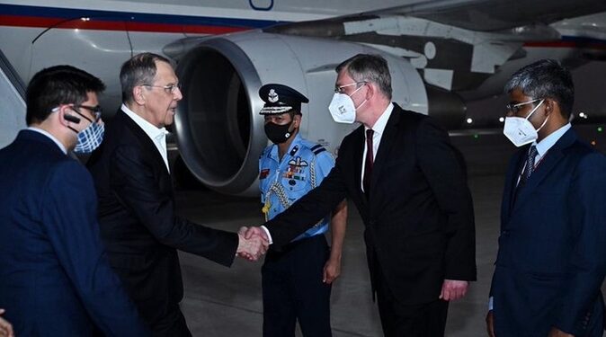 Russian Foreign Minister Sergey Lavrov after landing in New Delhi
