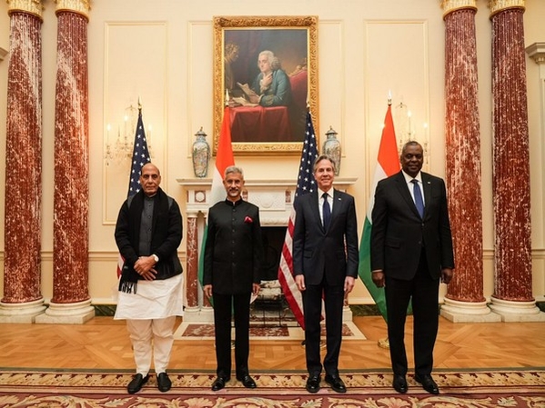 Defence Minister Rajnath Singh, EAM Dr S Jaishankar, US Secretary of State Antony Blinken and Defence Secretary Lloyd Austin (Photo Source: Twitter/S Jaishankar)
