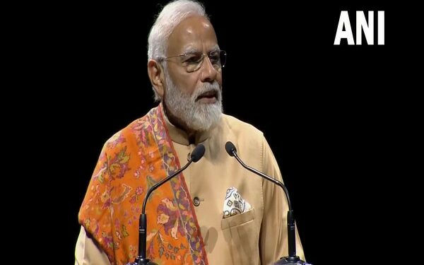Prime Minister Narendra Modi addressing the Indian diasporta at Potsdamer Platz in Berlin (Photo Source: ANI)