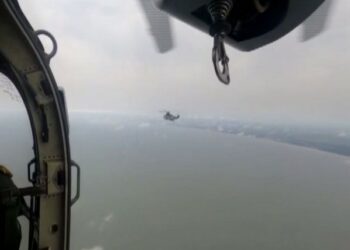 Maiden firing of first indigenously developed Naval Anti-ship missile from Seaking 42B Naval Helicopter (Photo Source: ANI)