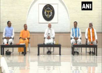 Prime Minister Narendra Modi in a meeting with UP BJP leaders and ministers (Photo Source: ANI)
