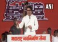 Maharashtra Navnirman Sena (MNS) chief Raj Thackeray addressing the gathering at Sanskrutik Mandal Maidan (Photo Source: ANI)