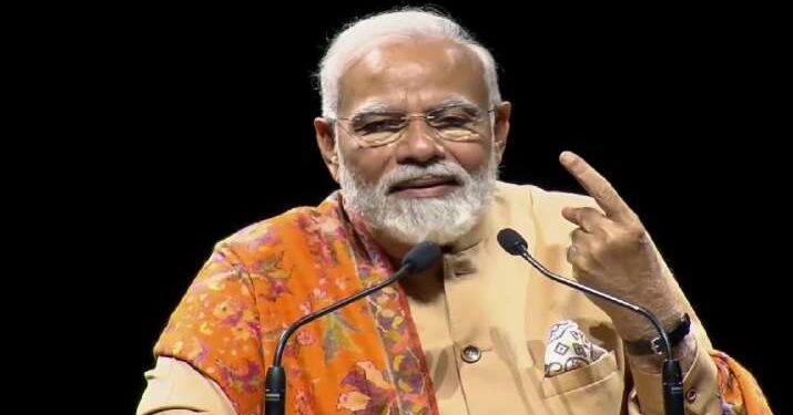 Prime Minister Narendra Modi addressing the Indian diasporta at Potsdamer Platz in Berlin (Photo Source: ANI)