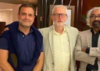 Rahul Gandhi and Sam Pitroda with Controversial leader Jeremy Corbyn