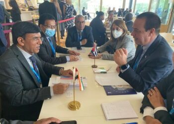 Union Health Minister Mansukh Mandaviya with his Cuban counterpart, Jose Angel Portal Miranda at World Economic Forum in Davos