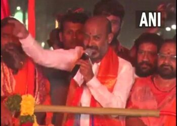 Telangana BJP president Bandi Sanjay speaking at Hindu Ekta Yatra (Photo Source: ANI)