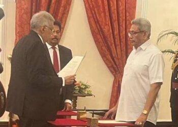 Ranil Wickremesinghe taking oath as Sri Lanka Prime Minister (Photo Source: Twitter/ANI)