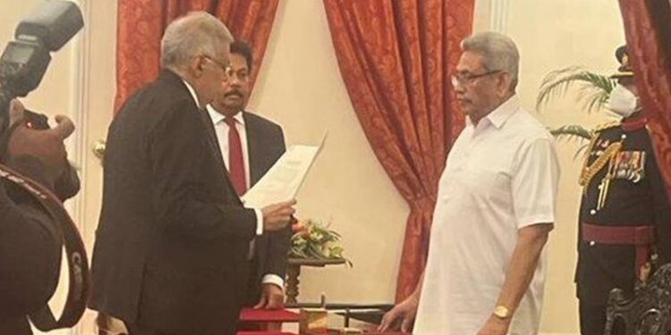 Ranil Wickremesinghe taking oath as Sri Lanka Prime Minister (Photo Source: Twitter/ANI)