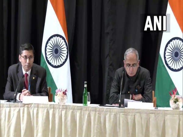 MEA spokesperson Arindam Bagchi and Foreign Secretary Vinay Kwatra at MEA press briefing in Berlin (Photo Source: ANI)