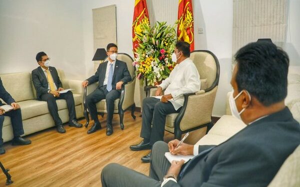 Sri Lankan Opposition leader Sajith Premadasa meeting Chinese Ambassador Qi Zhenhong (Photo Source: Twitter)