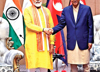Prime Minister Narendra Modi with his Nepalese counterpart Sher Bahadur Deuba