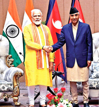 Prime Minister Narendra  Modi with his Nepalese counterpart Sher Bahadur Deuba