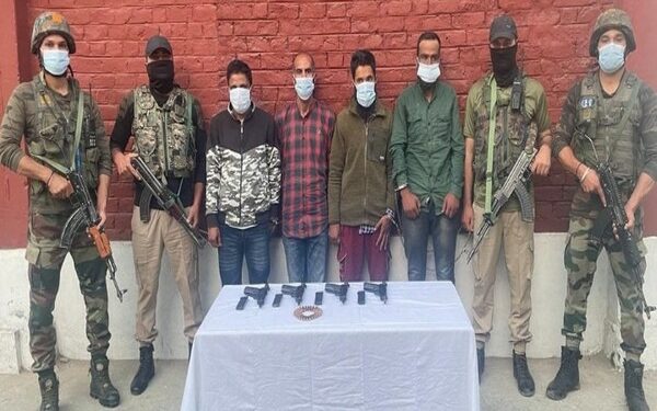 TRF/ Lashkar-e-Taiba (LeT) hybrid terrorists apprehended by Jammu and Kashmir police (Photo Source: ANI)