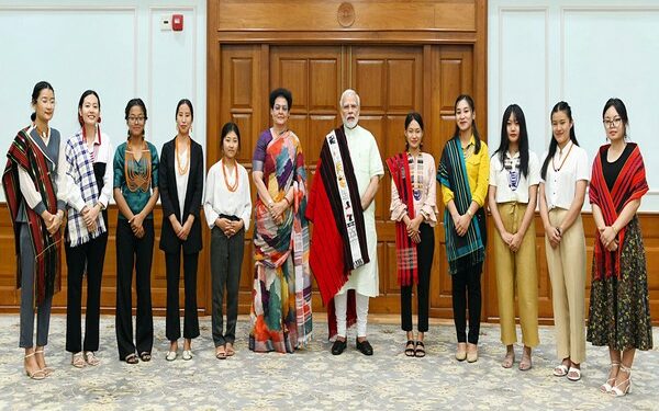 Prime Minister Narendra Modi with  a delegation of women students from Nagaland (Photo Source: ANI)