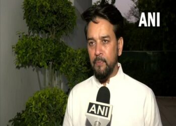 Union Minister Anurag Thakur speaking to ANI (Photo Source: ANI)