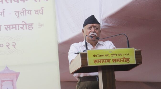 RSS Sarsanghchalak Dr Mohan Bhagwat speaking at the valedictory function of 3rd Year OTC (Photo Source: Twitter/ RSS)