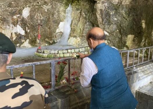 Rediff.com
Rajnath Singh offers prayers at Amarnath cave shrine (file photo)