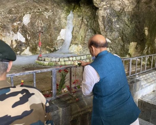 Rediff.com
Rajnath Singh offers prayers at Amarnath cave shrine (file photo)